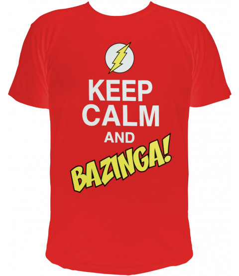Big Bang Theory - Herren T-Shirt, rot - 100% Baumwolle - "Keep Calm And Bazinga"
