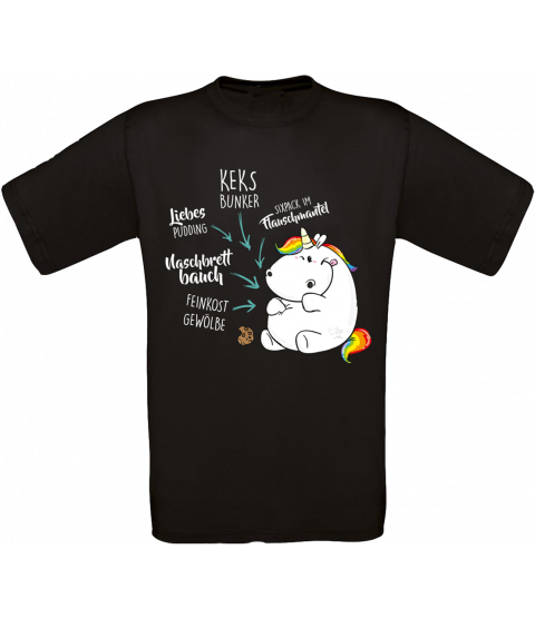 Pummeleinhorn T-Shirt, "Naschbrettbauch", schwarz