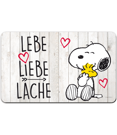 The Peanuts Frühstücksbrettchen "Lebe, Liebe, Lache", Resopal, 23,5 x 14,5 cm