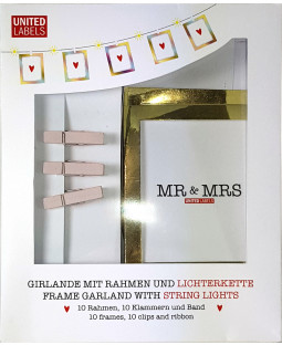 LITTLE ONES/MR & MRS - Foto Girlande mit LEDs, Klammern und goldfarbenen Rahmen
