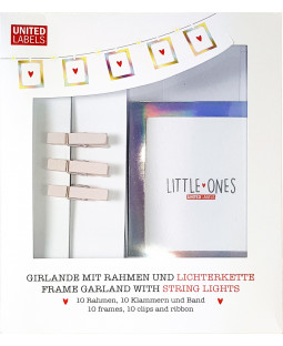 LITTLE ONES/MR & MRS - Foto Girlande mit LEDs, Klammern und silberfarbenen Rahmen